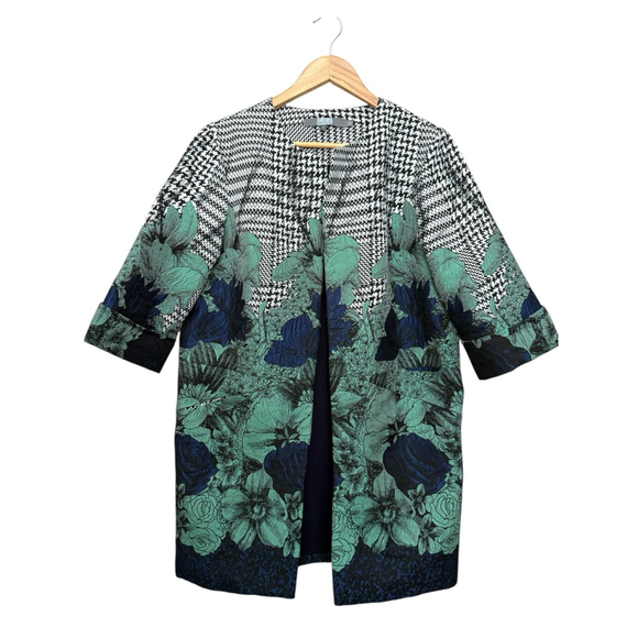 Eva Franco Anthropologie Jacket Houndstooth Floral Jacquard Coat Women's Size 8 - Picture 1 of 7